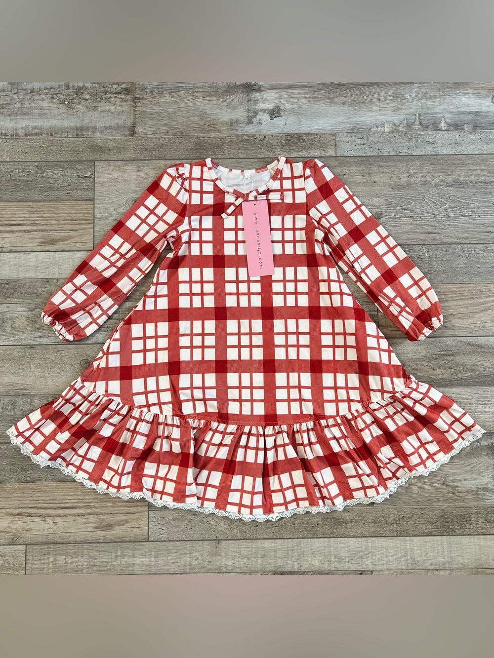 NWT Jane + Jo Girls Emma Gown in Red Gingham Check Size 6